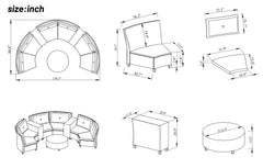 6-Person Half-Round Rattan Outdoor Sectional Sofa with Cushions and Table