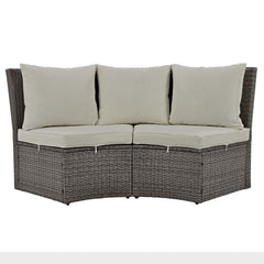 5-Piece Round Rattan Sectional Sofa Set All-Weather Sunbed Daybed with Round Liftable Table and Cushions, Gray