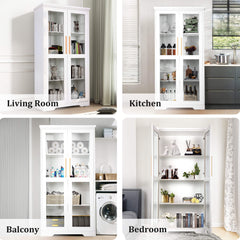 67” Tall Storage Cabinet Display Cabinet with Tempered Glass Doors,  Adjustable Shelves, Curio Cabinet, Bookshelves, Bookcase