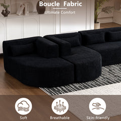 143.7" Upholstered Sofa Free-combined Sofa Couch with Two Chaise Lounge and Five Back Pillows for Living Room, Black