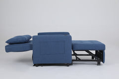 Sleeper Chair 3-in-1 Convertible Chair Bed Pull Out Sleeper Chair Beds Adjustable Single Armchair Sofa Bed with USB Ports, Side Pocket, Linen Navy