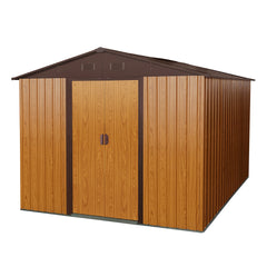 8ft x 10ft Outdoor Metal Storage Shed with Metal Floor Base,Coffee