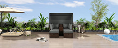 2-Seater Outdoor Double Daybed Patio Loveseat Sofa Set with Foldable Awning and Cushions, Grey