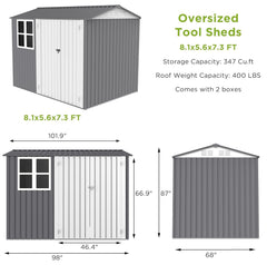 Storage Shed 6 x 8 FT Large Metal Tool Sheds with Window