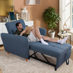 3-in-1 Sleeper Sofa Chair Bed w/ Adjustable Armrests, 3 Level Adjustable Backrest, Wood Legs & Pillow, Blue