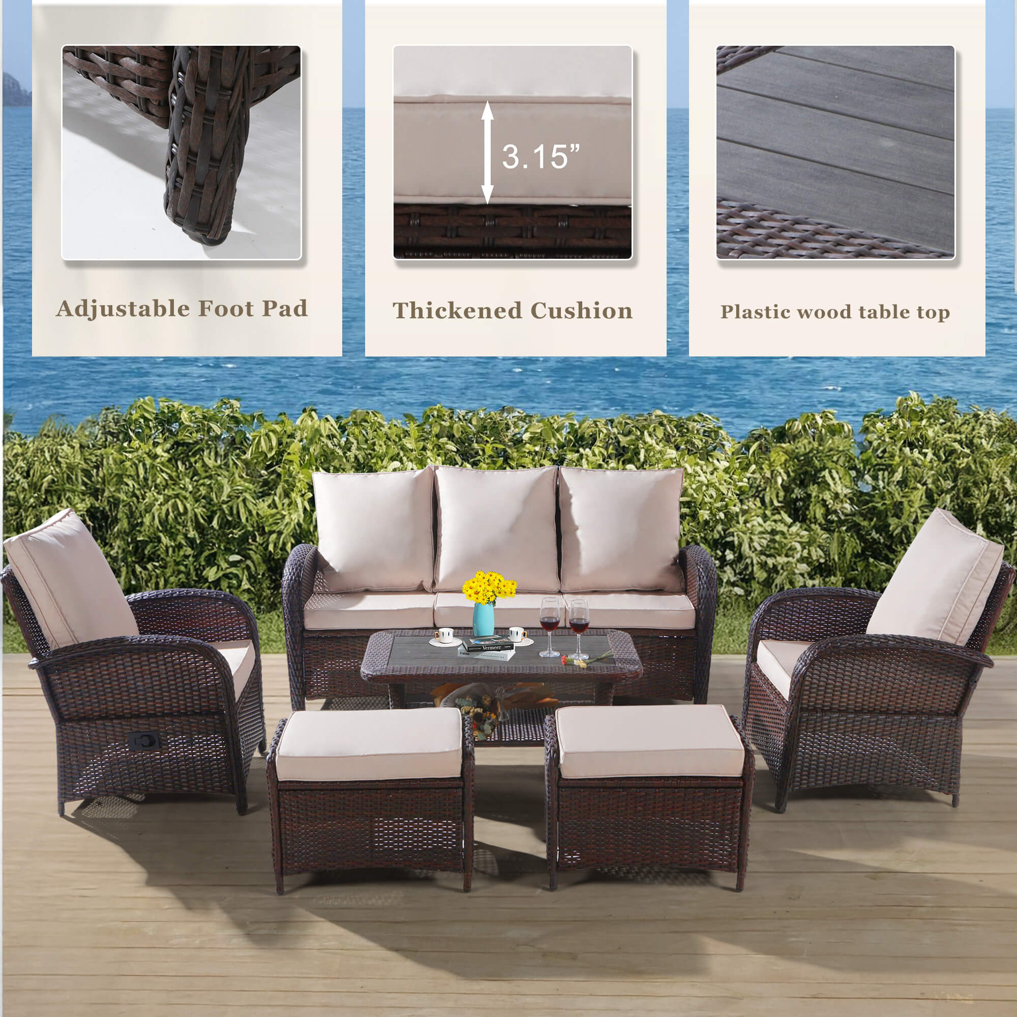 Sectional Sunbrella Piece Woven Seating Set Pcs Wicker Sofa Chair