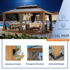 12'x20' Hardtop Gazebo Galvanized Steel Double-Roof Gazebo w/ Netting & Curtain
