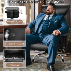 500lbs Big and Tall Office Chair for Heavy People, Heavy Duty Ergonomic Office Chair with Adjustable Lumbar Support and Wide Seat, Black