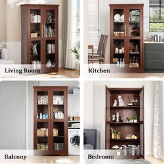 67” Tall Storage Cabinet with Tempered Glass Doors, Display Cabinet with Adjustable Shelves, Curio Cabinet, Bookshelves, Bookcase