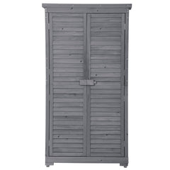 Wooden Garden Shed 3-tier Patio Storage Cabinet Outdoor Organizer Wooden Lockers with Fir Wood (Gray Wood Color -Shutter Design)