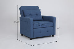 Sleeper Chair 3-in-1 Convertible Chair Bed Pull Out Sleeper Chair Beds Adjustable Single Armchair Sofa Bed with USB Ports, Side Pocket, Linen Navy