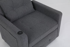 Sleeper Chair 3-in-1 Convertible Chair Bed Pull Out Sleeper Chair Beds Adjustable Single Armchair Sofa Bed with USB Ports, Side Pocket, Linen Grey