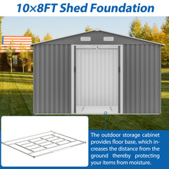 10X8 FT Outdoor Tool Storage Shed with Metal Foundation & Lockable Doors,  All Weather Metal Sheds for Garden, Patio, Backyard, Lawn, Gray