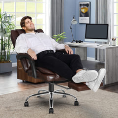6-Point Massage Office Chair with Heating, Infinite Reclining Backrest, Retractable Footrest & Pillow , Brown