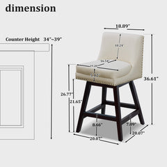 26” Counter Height Bar Stools Set of 2, Upholstered Island Chairs Stool Bar Chairs with 360° Swivel, Beige