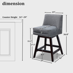 26” Counter Height Bar Stools Set of 2, Upholstered Island Chairs Stool Bar Chairs with 360° Swivel, Grey