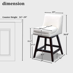 26” Counter Height Bar Stools Set of 2, Upholstered Island Chairs Stool Bar Chairs with 360° Swivel, Beige