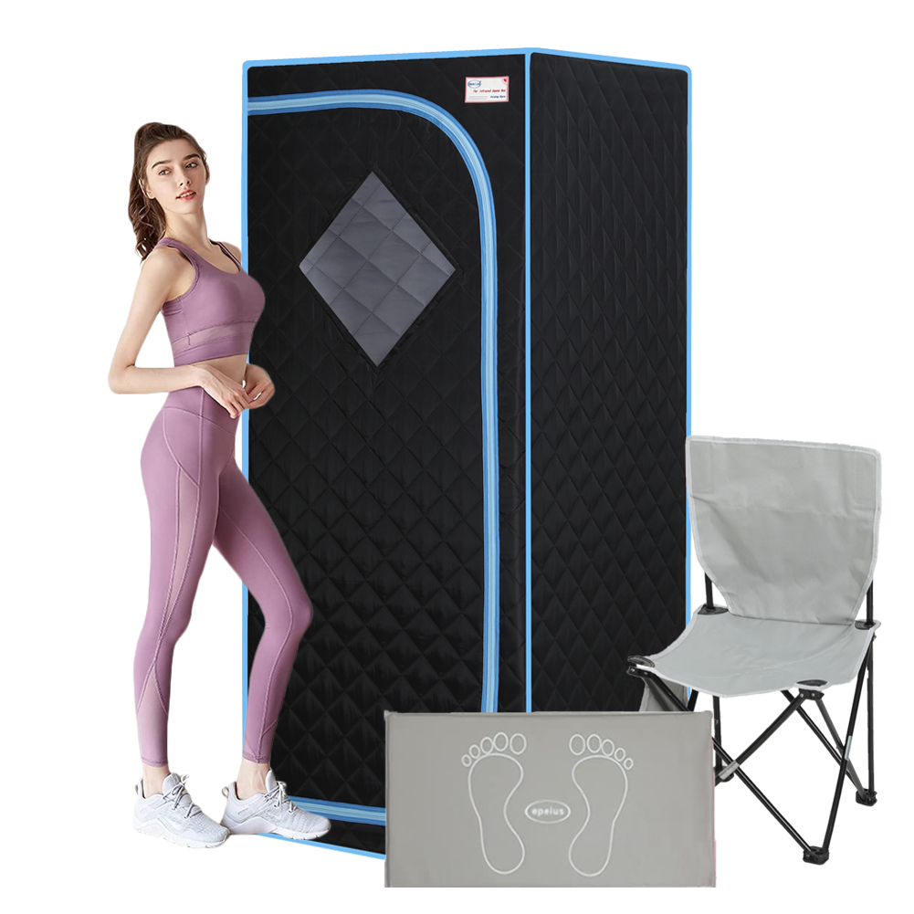 Portable Full Size Black Infrared Sauna Tent with Infrared Panels, Heating Foot Pad,Controller, Foldable Chair ,Reading light, FCC Certificated