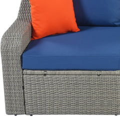 3-Piece Patio Wicker Sofa with Cushions, Pillows, Ottomans and Lift Top Coffee Table