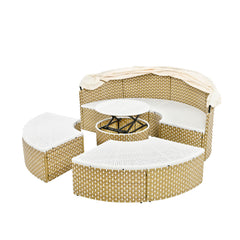 Outdoor Sectional Sofa Set Rattan Daybed with Retractable Canopy, Separate Seating and Cushion, Beige