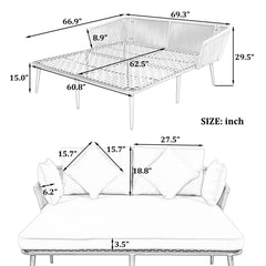 TOPMAX Outdoor Patio Daybed, Woven Nylon Rope Backrest with Washable Cushions for Balcony, Poolside, Set for 2 Person, Gray