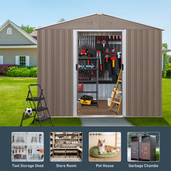 8ft x 10ft Outdoor Metal Storage Shed with Metal Floor Base,with Window,Grey