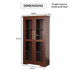 67” Tall Storage Cabinet with Tempered Glass Doors, Display Cabinet with Adjustable Shelves, Curio Cabinet, Bookshelves, Bookcase