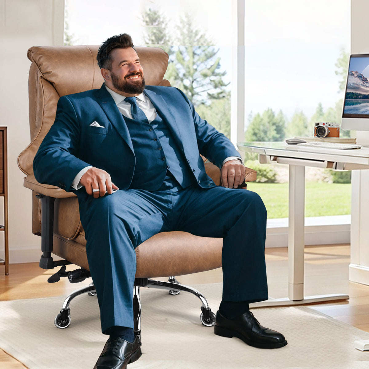 500lbs Big and Tall Office Chair for Heavy People, Heavy Duty Ergonomic Office Chair with Adjustable Lumbar Support and Wide Seat, Brown