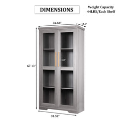 67” Tall Storage Cabinet with Tempered Glass Doors, Display Cabinet with Adjustable Shelves, Curio Cabinet, Bookshelves, Bookcase (Copy)