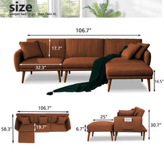 Convertible Sectional Sofa, Sleeper Couch Bed with 3-Level Reclining Backrest, Storage & Ottoman