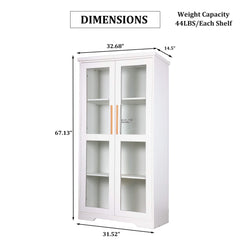 67” Tall Storage Cabinet Display Cabinet with Tempered Glass Doors,  Adjustable Shelves, Curio Cabinet, Bookshelves, Bookcase