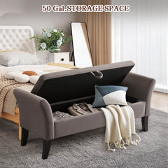 NOBLEMOOD 51.5" Velvet End of Bed Storage Bench with Flip-up Seat Top & Armrest for Bedroom, Grey