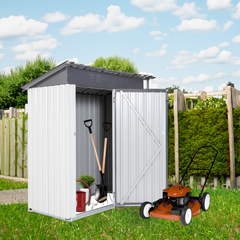 Garden Metal Storage Lifter Shed Gray White 5x3x6ft outdoor storing tools Rainproof Hinge door version