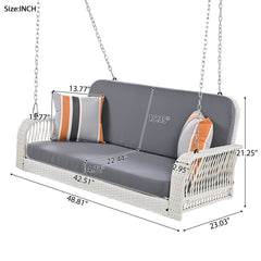 PE Wicker Porch Swing, 2-Seater Hanging Bench With Chains, Cushion