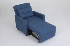 Sleeper Chair 3-in-1 Convertible Chair Bed Pull Out Sleeper Chair Beds Adjustable Single Armchair Sofa Bed with USB Ports, Side Pocket, Linen Navy