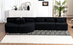 143.7" Upholstered Sofa Free-combined Sofa Couch with Two Chaise Lounge and Five Back Pillows for Living Room, Black