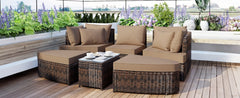 6-Piece Patio Outdoor Conversation Round Sofa Set, PE Wicker Rattan Separate Seating Group with Coffee Table, Brown