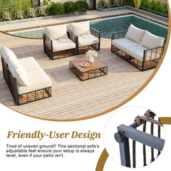 7-Piece Metal Patio Sectional Sofa Set with Thick Cushions and Coffee Table for Indoor Outdoor, Gray