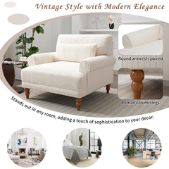 Elegant Accent Chair with Circular Armrests, Ergonomic Lumbar Support, Vintage Roman Column Legs