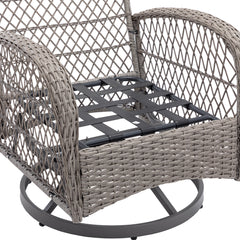 3 Pcs Outdoor Wicker Swivel Chair Set With Coffee Table and Cushions