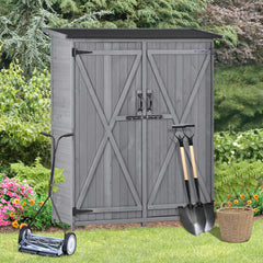 Outdoor 5.3ft Hx4.6ft L Wood Storage Shed Tool Organizer,Garden Shed, Storage Cabinet with Waterproof Asphalt Roof, Double Lockable Doors, 3-tier Shelves, Gray