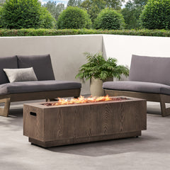 48" Outdoor 50,000 BTU Rectangular Iron Propane Fire Pit, Brown Wood Pattern (Tank Cover not Included)