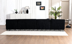 143.7" Upholstered Sofa Free-combined Sofa Couch with Two Chaise Lounge and Five Back Pillows for Living Room, Black