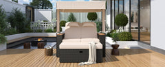 2-Piece Outdoor Rattan Bench Lounge Set, with Canopy, UV Protection Fabric & Waterproof Cushions and Adjustable Backrest