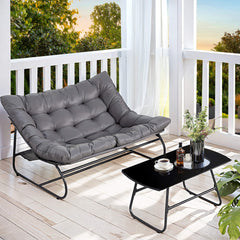 Patio Loveseat with Coffee Table, 2 Seater Oversized Outdoor Couch with Soft Cushion, 2 Pieces Patio Furniture Set, Outdoor Indoor Loveseat with Metal Frame