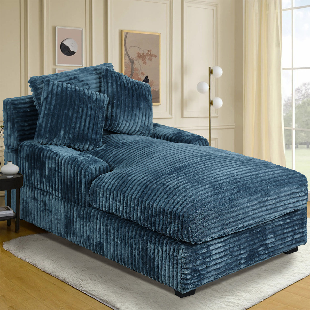 59.1" Indoor Chaise Lounge Chair Upholstered Sleeper Sofa Bed with Adjustable Backrest, Lumbar Pillows, Blue