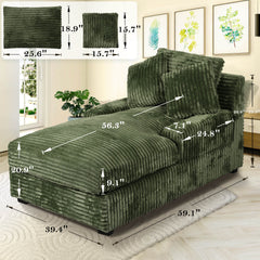 59.1"x39.4" Indoor Chaise Lounge Chair with Adjustable Backrest, Lumbar Pillows, Green