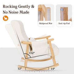 Mid-Century Upholstered Rocking Chair Ottoman Set with Detachable Storage Bag & Pillow