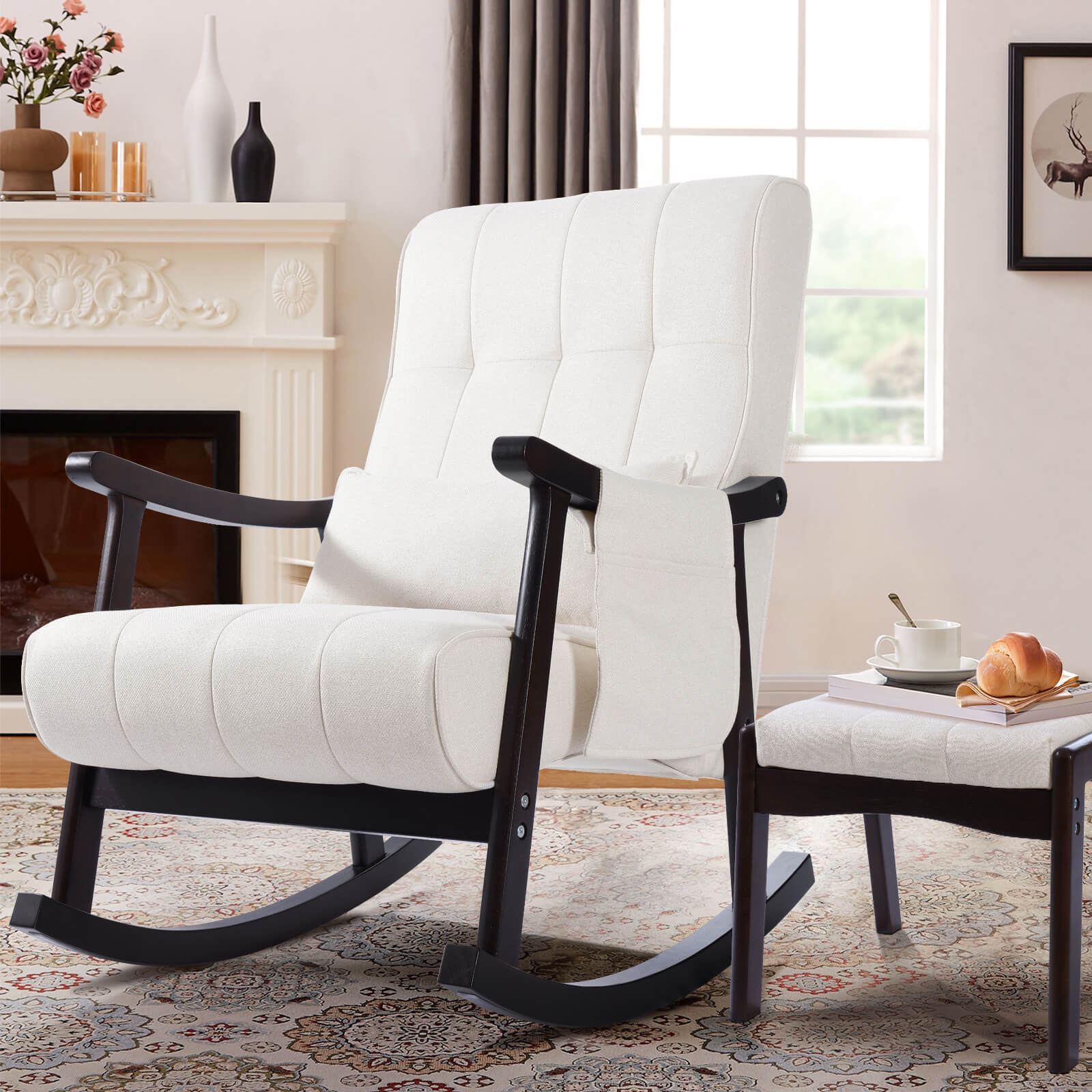 Nursery Rocking Chair Ottoman Set Mid-Century Upholstered Rocker Chair ...