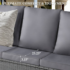 6 Pieces Outdoor Conversation Sofa Set w/ Swivel Rocker Chairs, Coffee Table, Ottoman, Furniture Cover & Grey Cushions